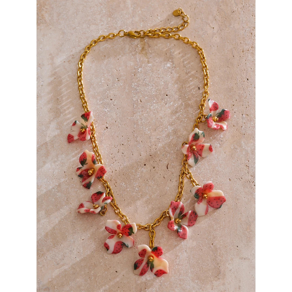 Cherry Flower Drop Dangle Pendant Necklace