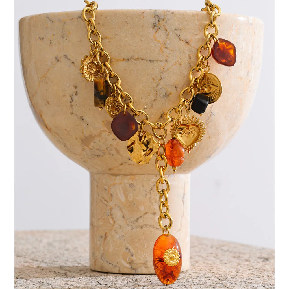 Resin Eye Flower Heart Drop Necklace