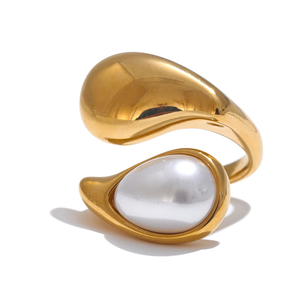 Pearl Water Drop Finger Ring Gold Platinum Plated