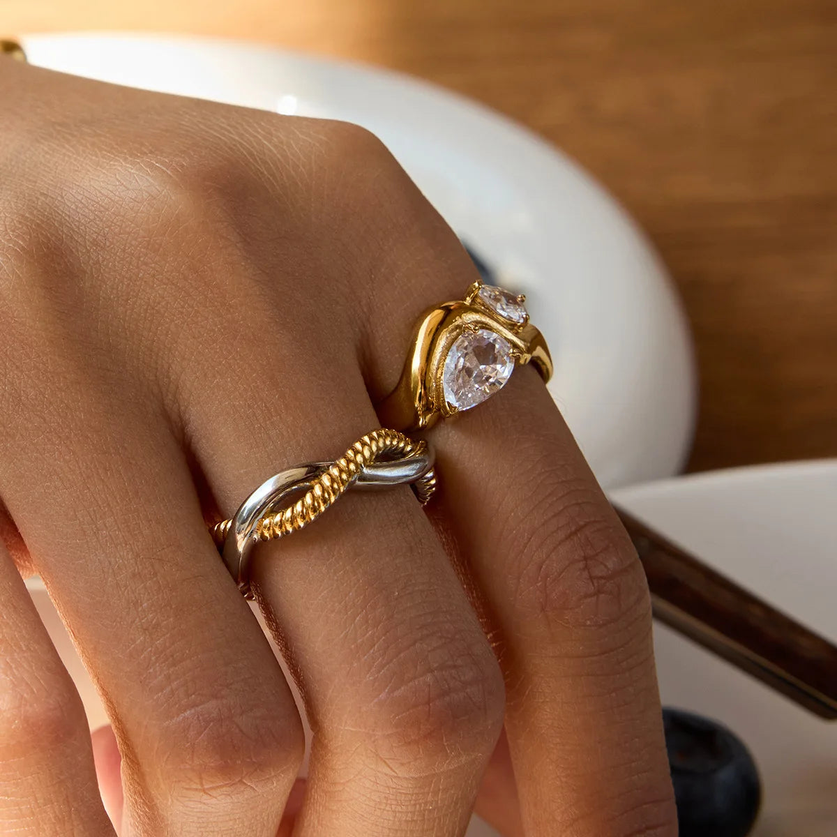 18k Gold Plated Dainty Teardrop Ring