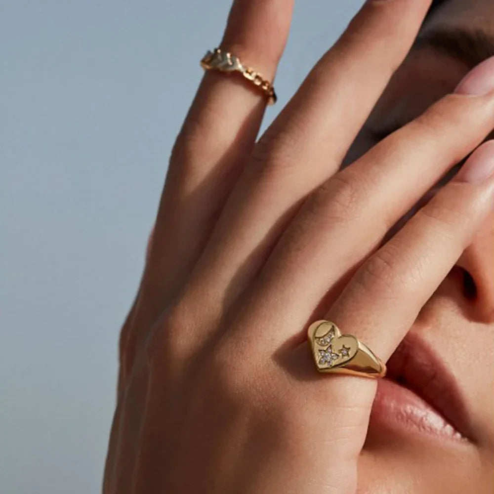 18K Gold Plated Chunky Love Heart Ring