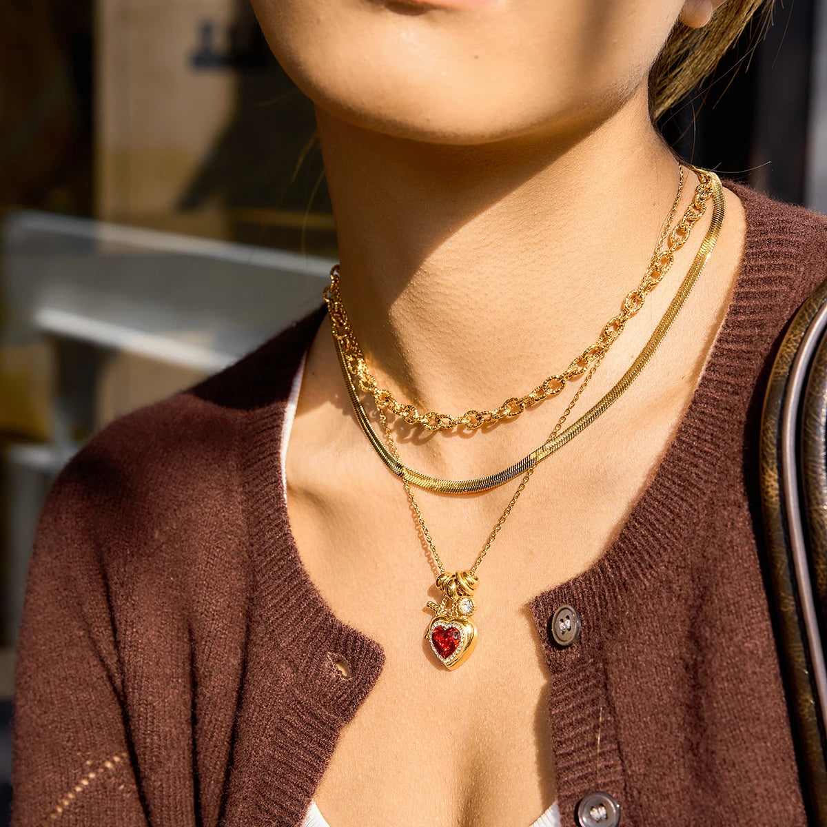 18K Red Zircon Heart Pendant Necklace