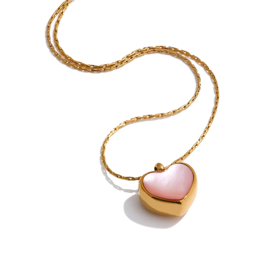Pink Shell Heart Thick Necklace Pendant