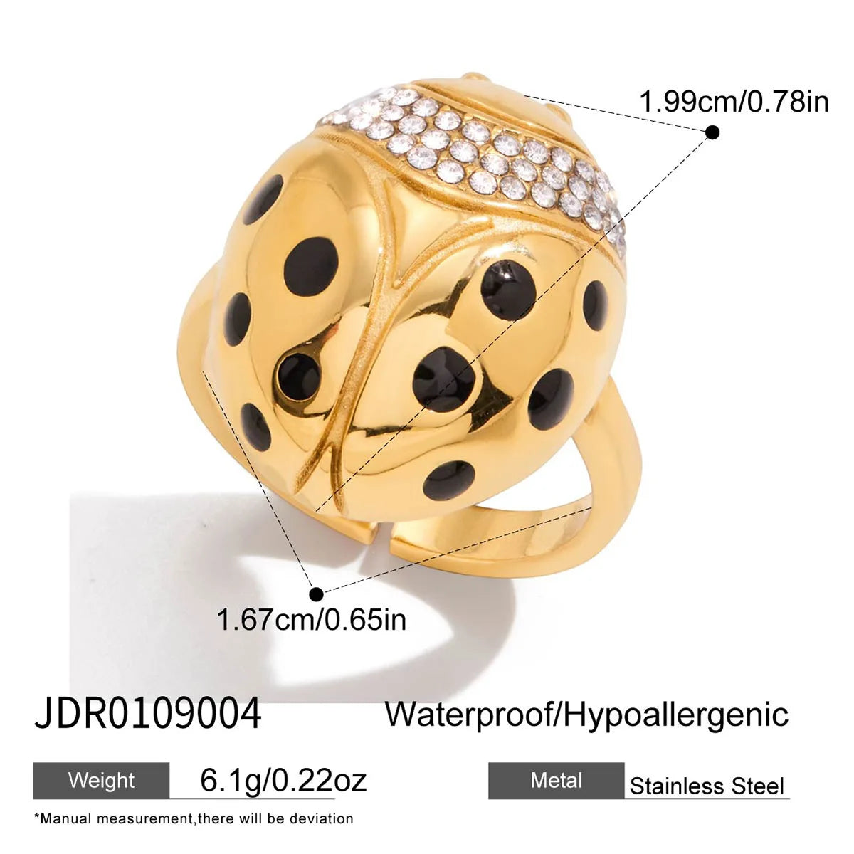 18k Gold Plated Ladybug Bee Ring