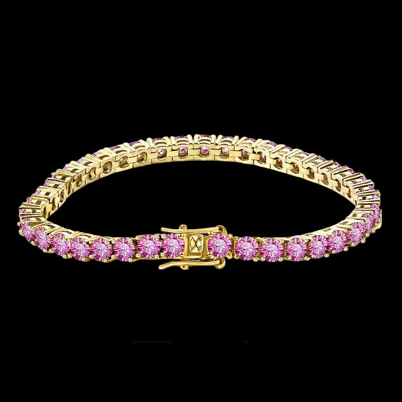 Gold bracelet with pink gemstones on a black background