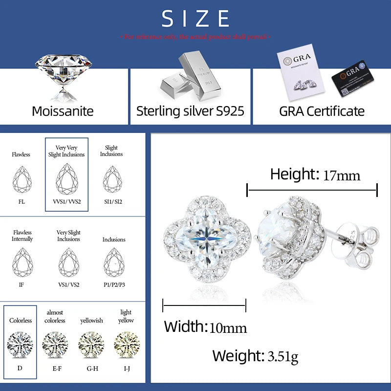 Four Leaf Clover Cut Moissanite S925 Sterling Silver EARRINGS