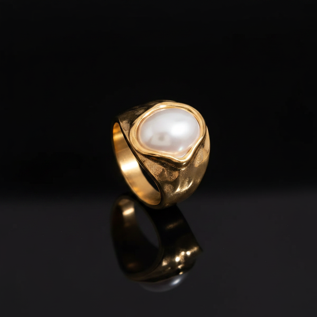 18K Gold Plated Vintage Pearl Ring