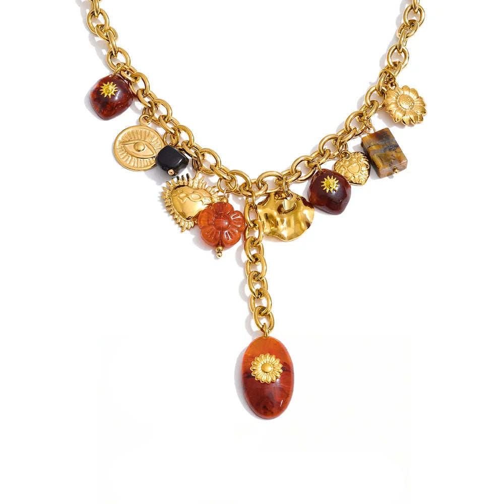 Resin Eye Flower Heart Drop Necklace