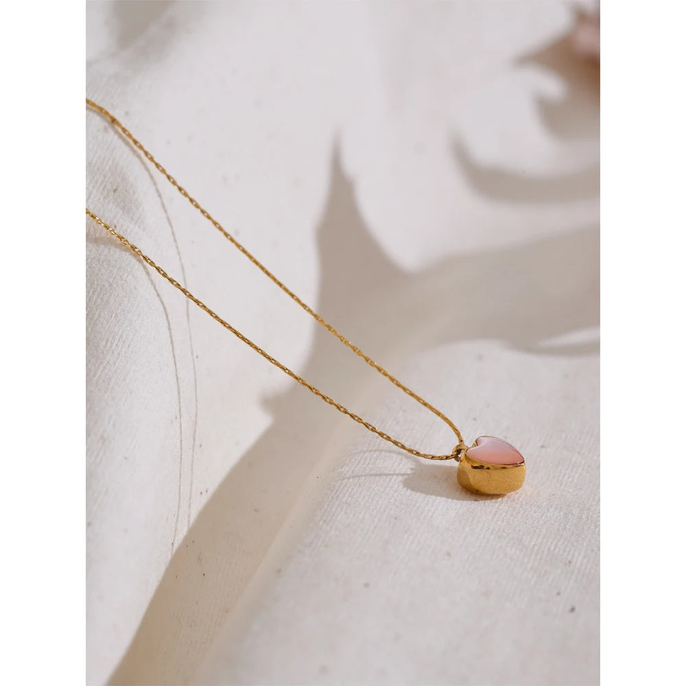 Pink Shell Heart Thick Necklace Pendant